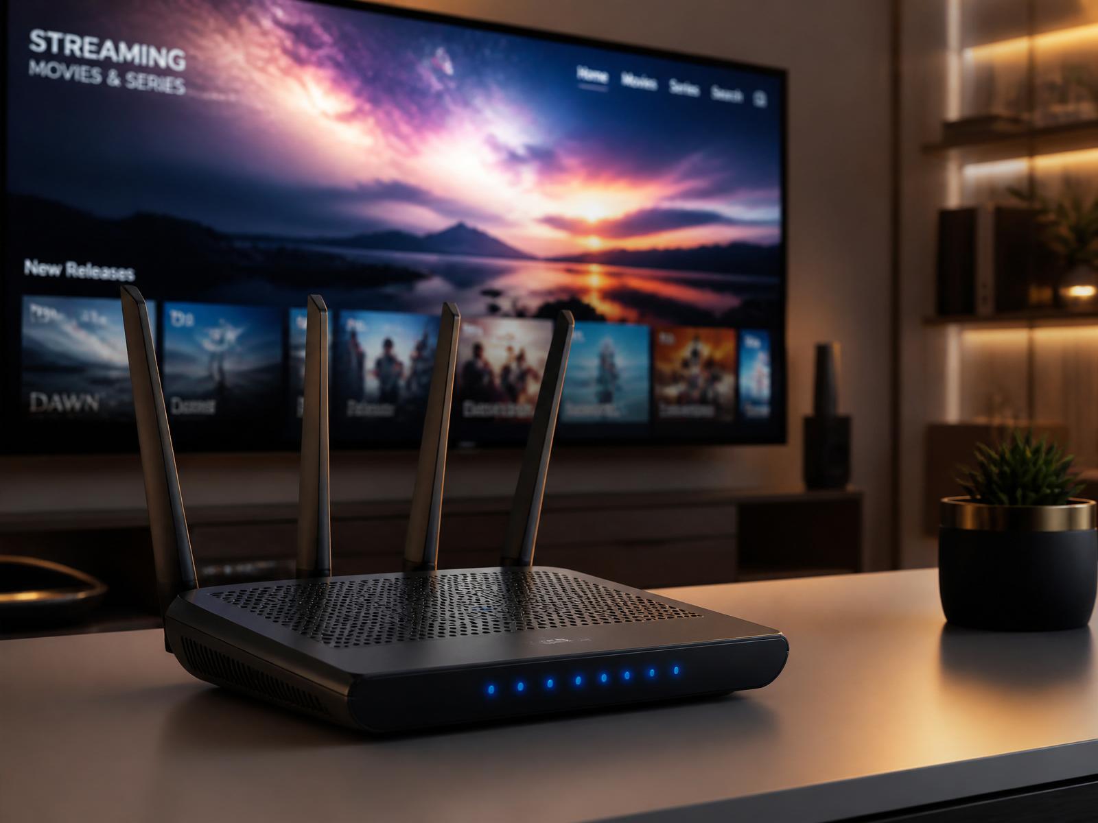 Highspeed Router mit smartem TV im Hintergrund